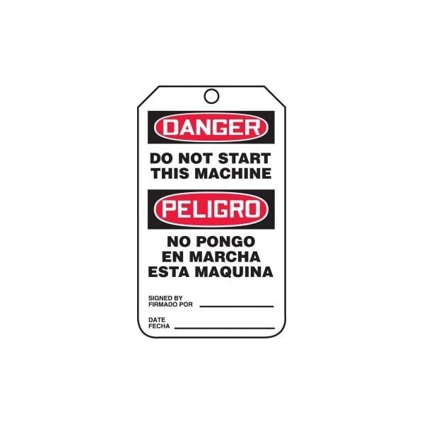 Accuform Safety Tags, DANGER DO NOT START THIS MACHINE Bilingual Spanish, 5.75inx3.25in, 25PK TSP162CTP - main
